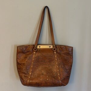 Patricia Nash Benvenuto Signature Map Print Brown Leather Tote Bag Purse